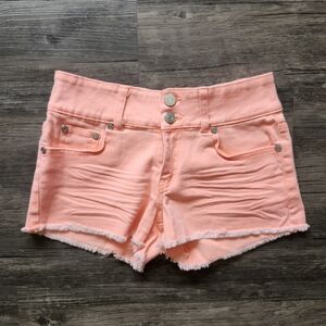 Refuge Neon Orange Denim Jean Shorts with Frayed Hem